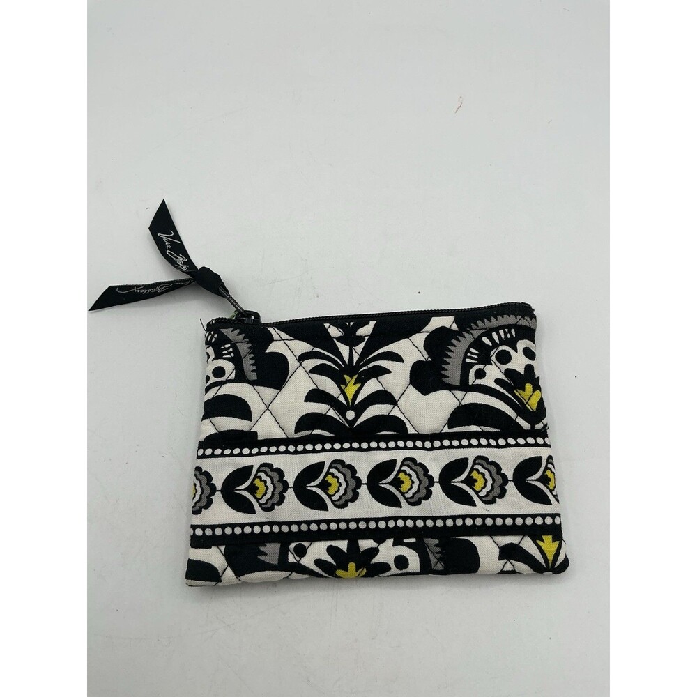 Vera Bradley Fanfare Small Coin Purse Zip Wallet Black White Yellow NWT